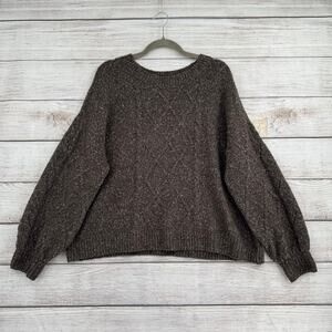 LUCKY BRAND Cable Knit Ribbed Crewneck Pullover Sweater Womens XL Brown